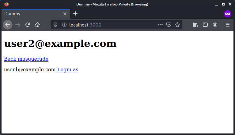 user2@example.com --- [Back masquerade] --- user1@example.com [Login as]